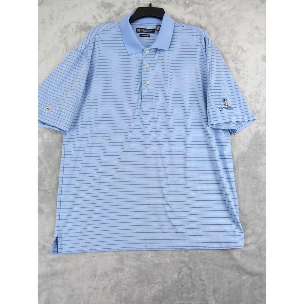 Oxford Golf Stonebriar Country Club Golf Polo Mens L Coolmax Blue Pinstripe